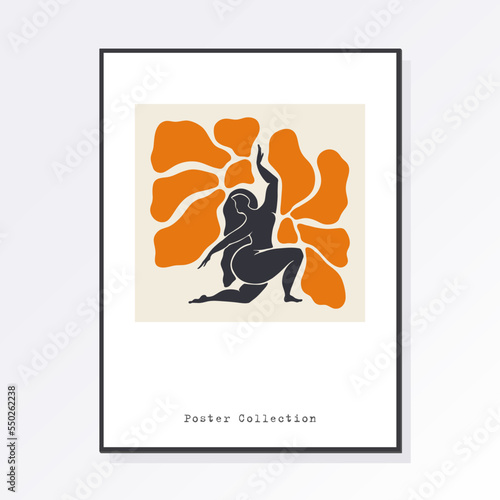 Modern trendy minimalistic Matisse style. Abstract body art design for print, cover, wallpaper, minimal wall art. Artistic drawing of a silhouette in a mystical and abstract form.