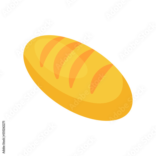Oval bread loaf vector illustration. Baked bread isolated on white background, basic geometric shape for kindergarten or school children. Food, bakery, education, geometry concept for kids