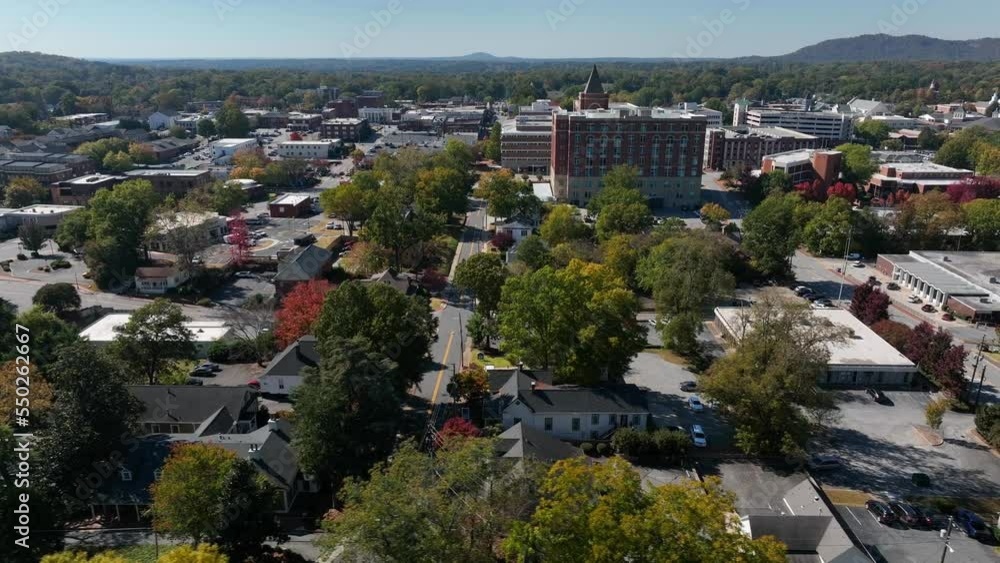 Small town in Southern USA during sunny day. Aerial truck shot. Small town in Southern USA during sunny day. Aerial truck shot.