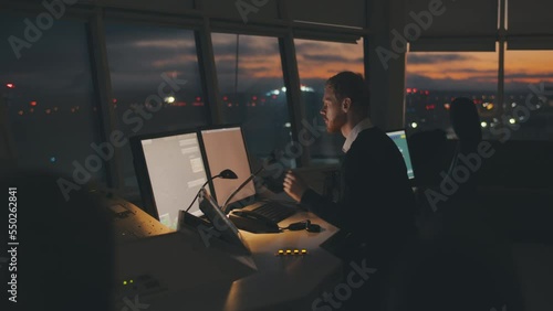 Dispatcher work on computer in Center for Organization of Road Traffic. Realtime