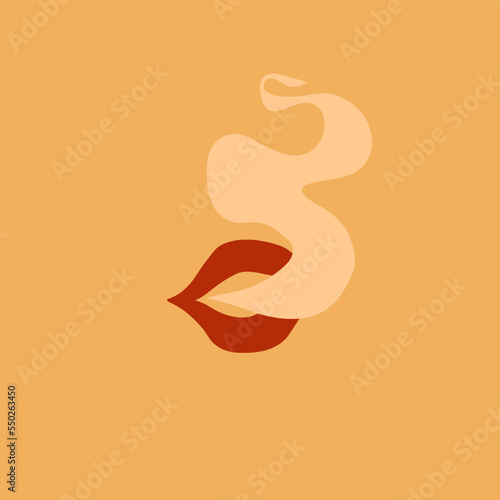 Hand drawn vector abstract graphic illustration of Medical Marijuana,smoking accessories.Joint in woman mouth for smoking.Cannabis and weed legalization concept design.Trendy vector illustration.