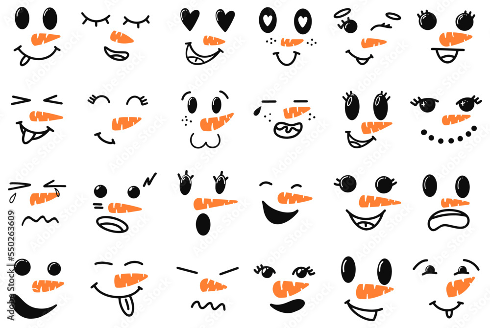 Cute snowman faces - vector collection. Vector Collection of Cute Snowman Faces. Cartoon Funny Doodle Snowman Head Face with Different Emotions Set. Winter Holidays, Christmas and New Year Design Cute snowman faces - vector collection. Vector Collection of Cute Snowman Faces. Cartoon Funny Doodle Snowman Head Face with Different Emotions Set. Winter Holidays, Christmas and New Year Design