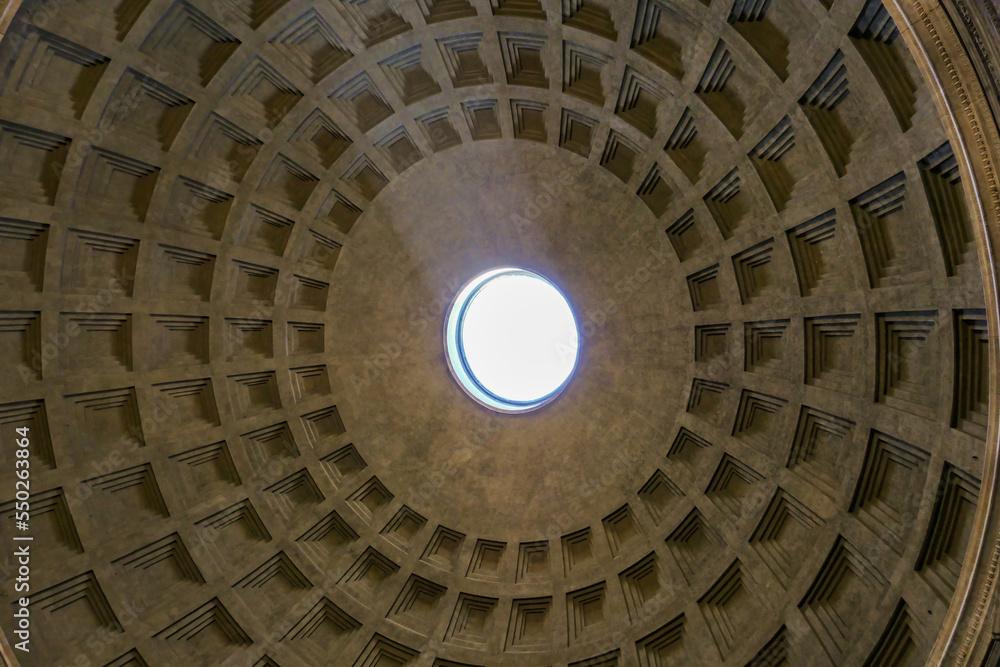 View from inside the pantheon: the sunlight passes through the 