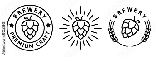 Hop line logo. Beer stamp emblem. Craft