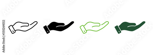 Hand Poor Person Silhouette and Line Icon. Poverty People Hold Palm Ask Beg Help Pictogram. Homeless Human Give Helpful Charity Money Sign. Editable Stroke. Isolated Vector Illustration