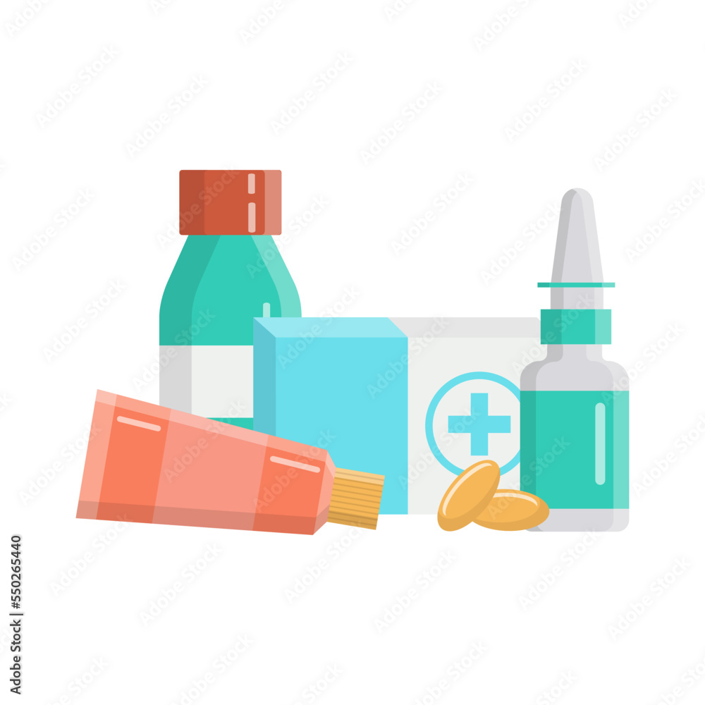 Medical bottle with label. Flat vector illustration. Medical bottle with label. Flat vector illustration.