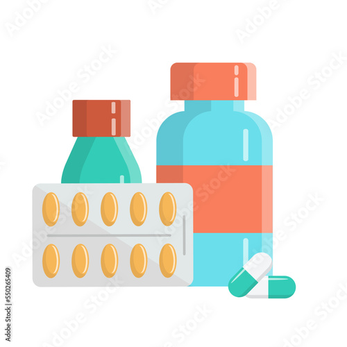 Medical bottle with label. Flat vector illustration.