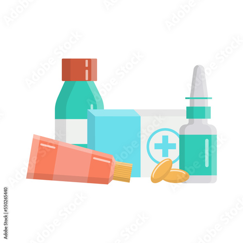 Medical bottle with label. Flat vector illustration.