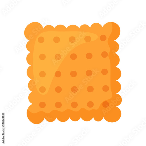 Orange cookie or cracker vector illustration. Snack of square shape on white background, basic geometric shape for kindergarten or school children. Food, education, geometry concept for kids