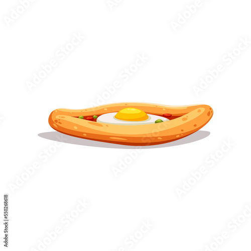 Colorful khachapuri cartoon illustration. Turkish traditional cuisine meal isolated on white background. Restaurant, menu, food concept