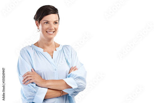 Cropped shot of an attractive young woman looking thoughtful in studio against an isolated transparent png background.
