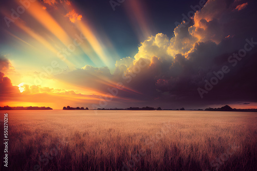 Tranquil sunset over a field. Great photo to show hope, peaceful view, travel and more. © ECrafts