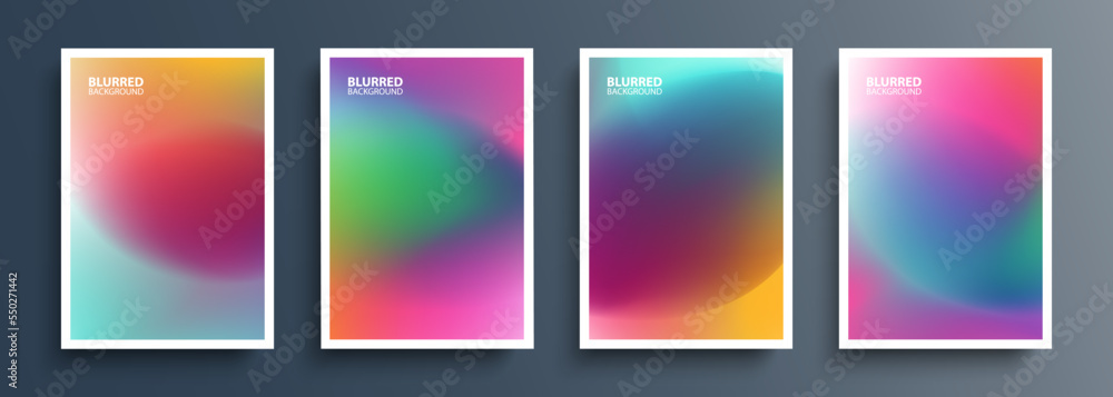 Set of abstract blurred multicolored backgrounds with vibrant color gradients. Bright color templates collection for brochures, posters and covers. Vector illustration. Set of abstract blurred multicolored backgrounds with vibrant color gradients. Bright color templates collection for brochures, posters and covers. Vector illustration.
