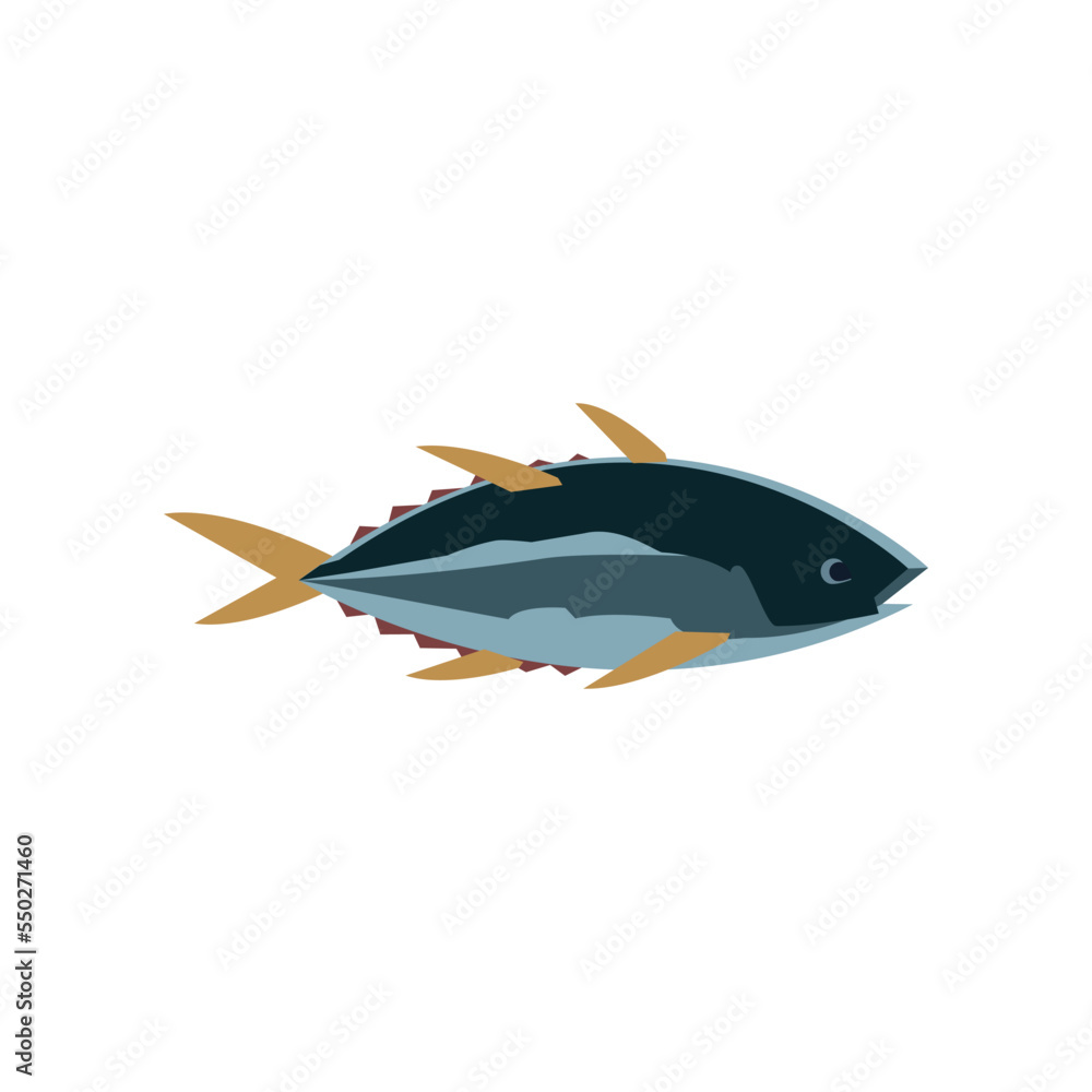 Yellowfin tuna cartoon illustration. Yellowfin tuna. Fishery, marine