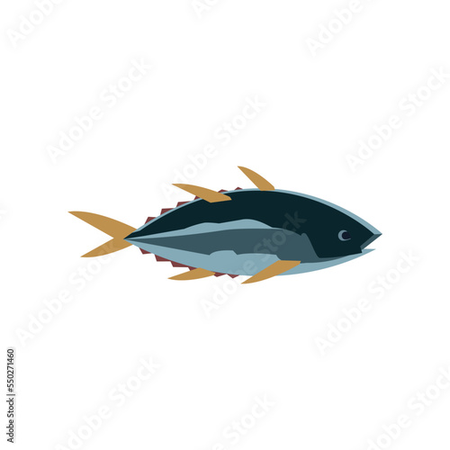 Yellowfin tuna cartoon illustration. Yellowfin tuna. Fishery, marine industry, transportation, factory concept