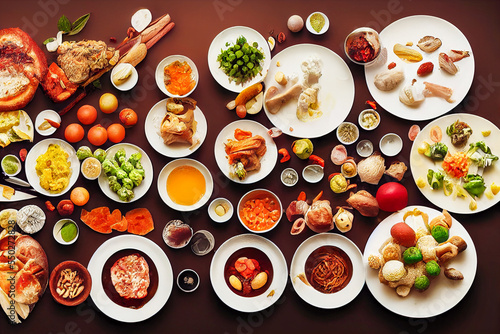 table filled with various types of food 01 generative ai illustration