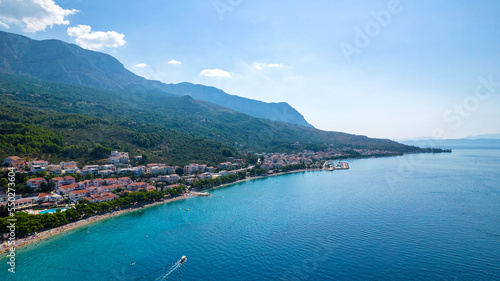 Aerial view of Brela and Punta Rata beach on Makarska riviera  Dalmatia region of Croatia