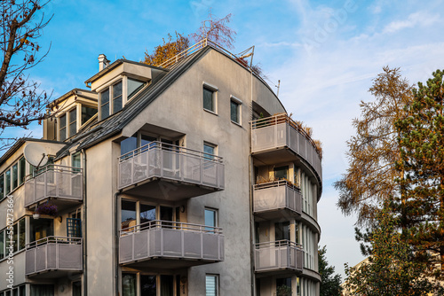 View of modern house on autumn day