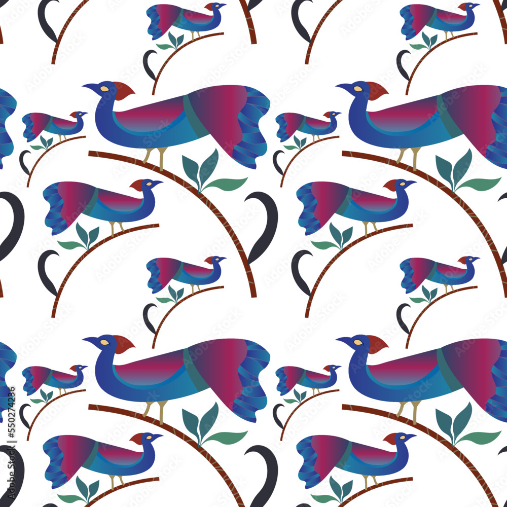 Obraz premium Seamless, Contemporary Abstract wild and domesticated animals. Folk style. Mid Century Modern Art design for paper, cover, fabric, interior decor, and other users. 