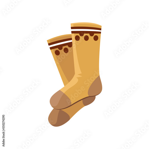 Knitted socks in hygge style vector illustration. Socks isolated on white background. Hygge autumn concept