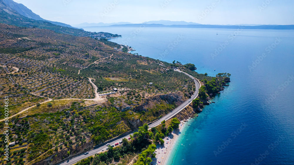 Aerial view of the coast in Riviery Makarskiej, the Adriatic Sea, Croatia