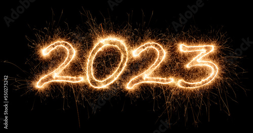 Photography 2023 sparkler golden number bright gold fireworks display black