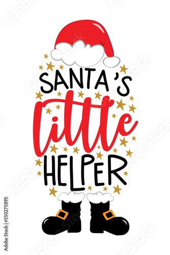 Santa's little helper - Santa hat and boots with stars. Good for baby clothes, Christmas card, poster, label, anad other gifts design. photo