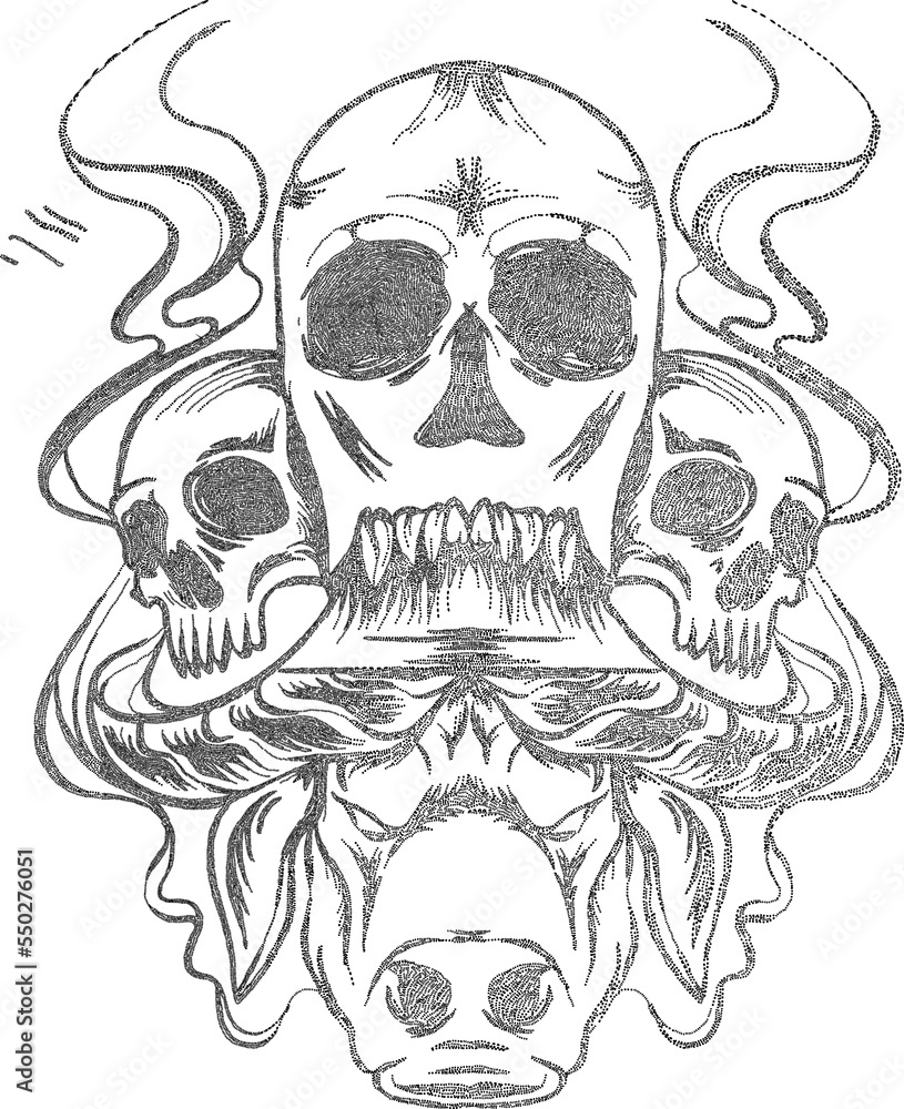 Obraz premium Black skull illustration with dots design.