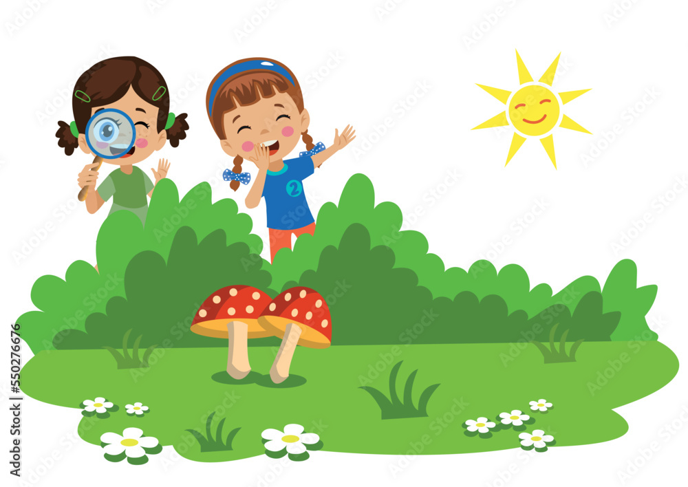 cute kids examining mushrooms cute kids examining mushrooms