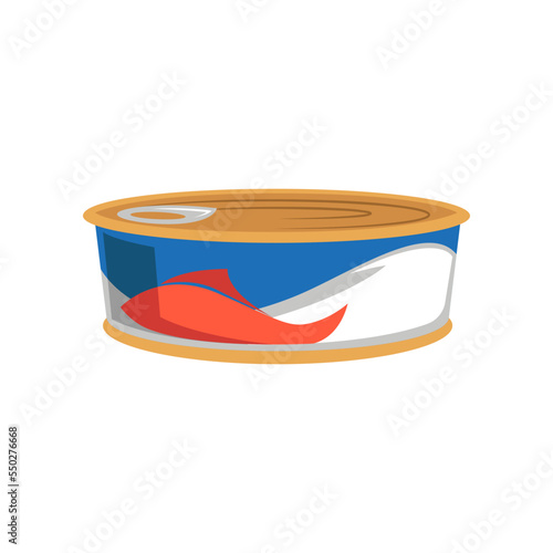 Canned fish cartoon illustration. Canned fish. Fishery, marine industry, transportation, factory concept
