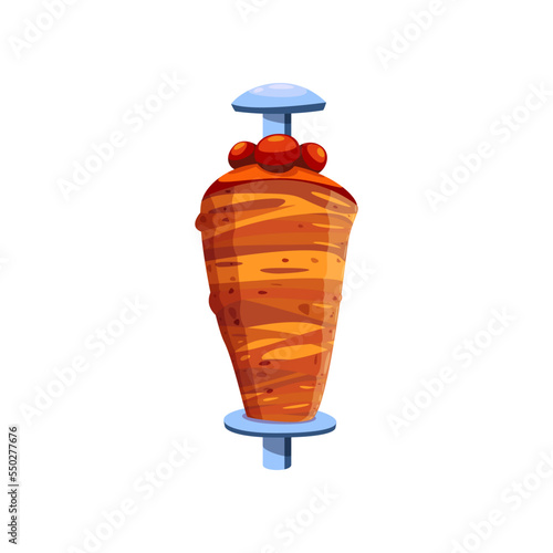 Colorful doner kebab cartoon illustration. Turkish traditional cuisine meal from meat isolated on white background. Restaurant, menu, food concept.