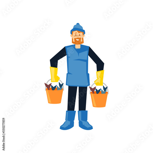 Fisherman cartoon illustration. Fisherman. Fishery, marine industry, transportation, factory concept