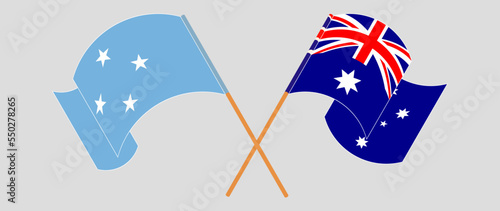 Crossed and waving flags of Micronesia and Australia