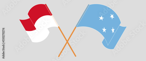 Crossed and waving flags of Indonesia and Micronesia