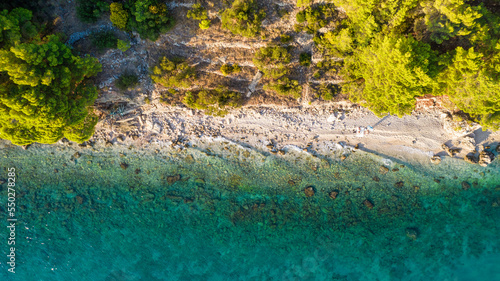 Beautiful coastline on the Riviera Makarska - Picturesque pebble beach in Brela village.