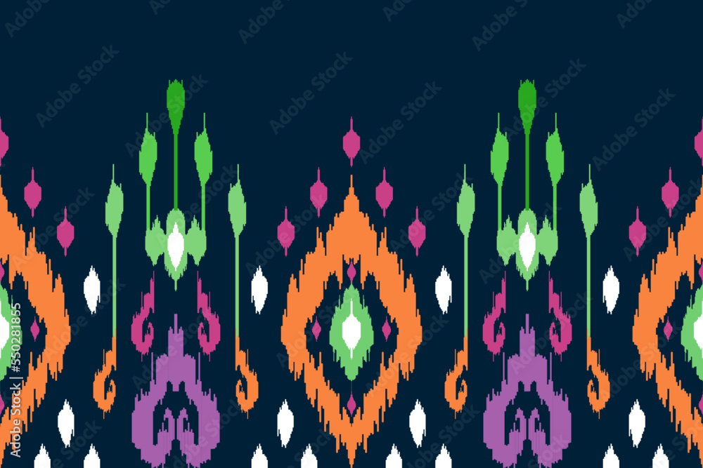 Ikat ethnic seamless pattern decoration. Aztec fabric carpet boho mandalas textile decor wallpaper. Tribal native motif ornaments African American folk traditional embroidery vector background Ikat ethnic seamless pattern decoration. Aztec fabric carpet boho mandalas textile decor wallpaper. Tribal native motif ornaments African American folk traditional embroidery vector background