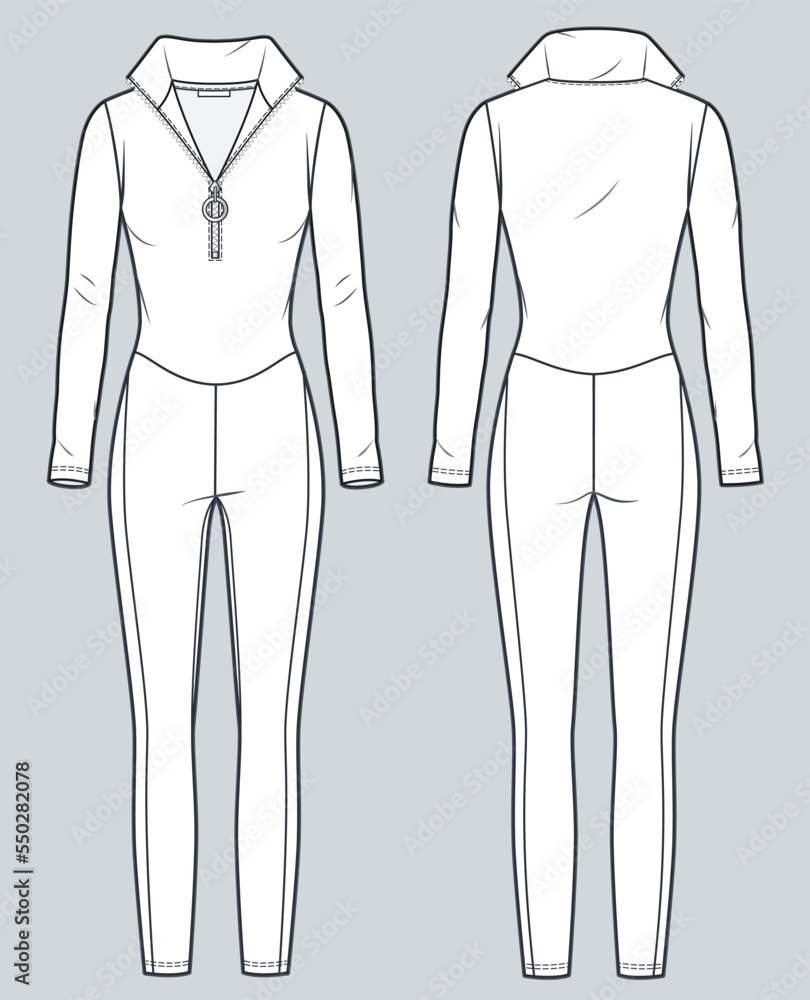 Sports Bodysuit technical fashion illustration. Long Sleeve Bodysuit ...