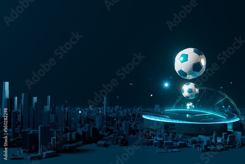 Fototapeta Naklejka Na Ścianę i Meble -  3d football object design. realistic rendering. abstract futuristic background. 3d illustration. motion geometry concept. sport competition graphic. tournament game bet content. soccer ball element.