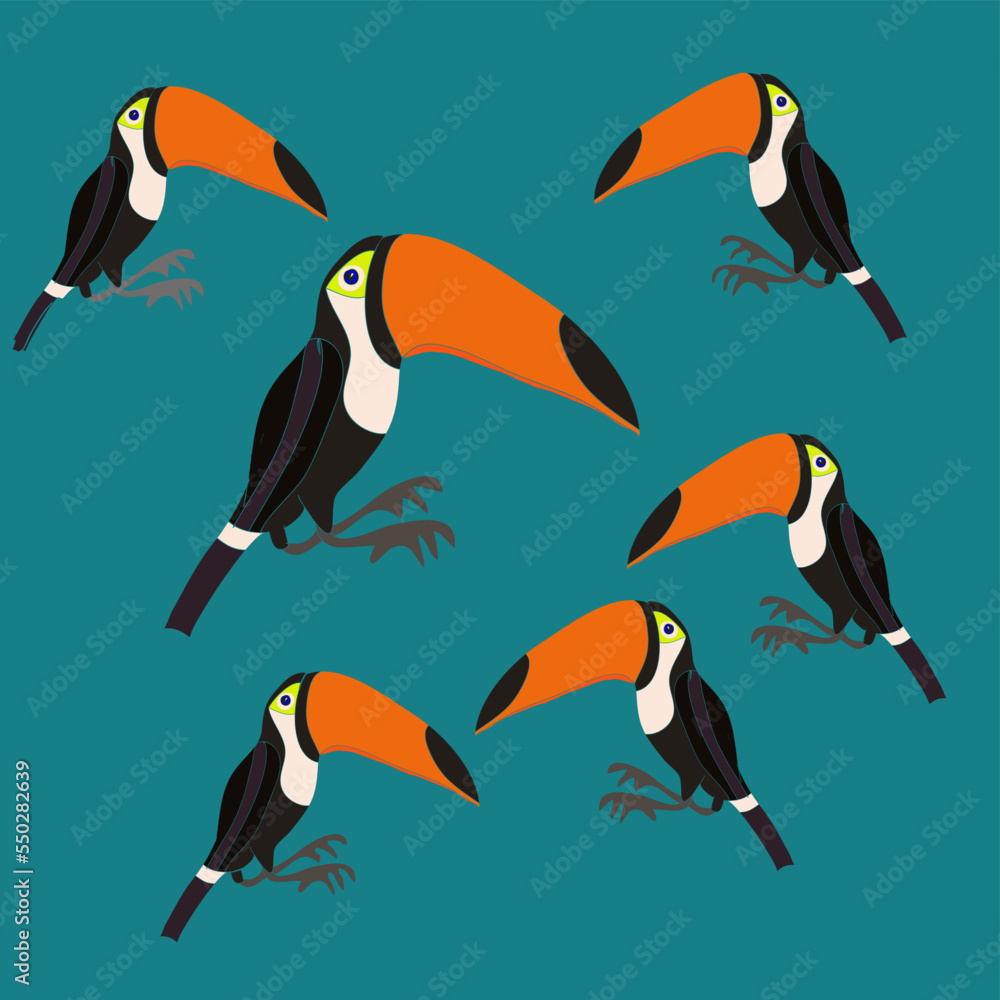 Naklejka premium Stylized colored toucans. Hand drawn.