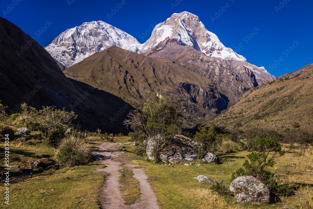 Fototapeta premium Country Road, mountain pass in Huascaran, Cordillera Blanca, Ancash, Peru