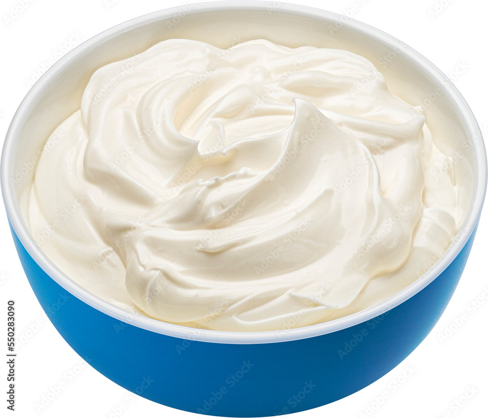 Blue bowl of sour cream isolated Blue bowl of sour cream isolated