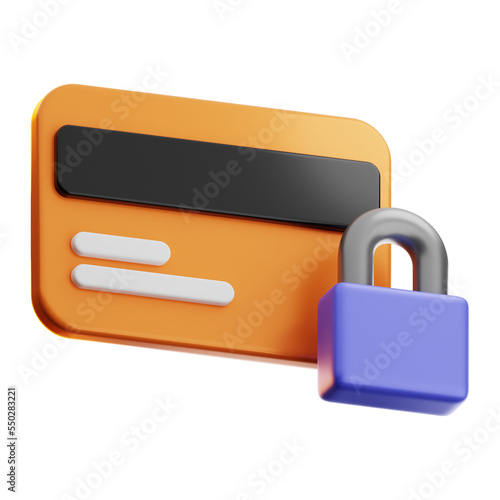 Premium online shopping credit card lock security icon 3d rendering on isolated background
