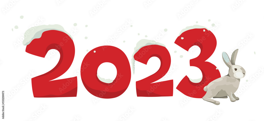 Greeting card for the new year 2023 / Vector illustration, banner to the year of the rabbit Greeting card for the new year 2023 / Vector illustration, banner to the year of the rabbit