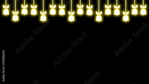 Jingle bells icon moving on black background with bright golden light. concept for new year and Christmas celebration.