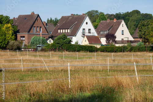 Wohnhäuser, Einfamilienhäuser, Wohngebäude,  Weide, Osterholz-Scharmbeck, Niedersachsen, Deutschland