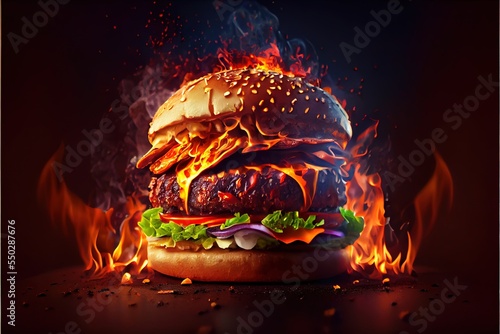 Photorealistic grilled burger, Ai generated illustration