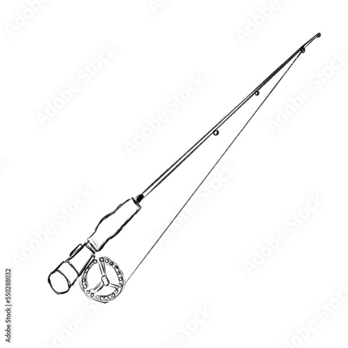 Fotografía Long fishing rod with big reel, pencil sketch illustration