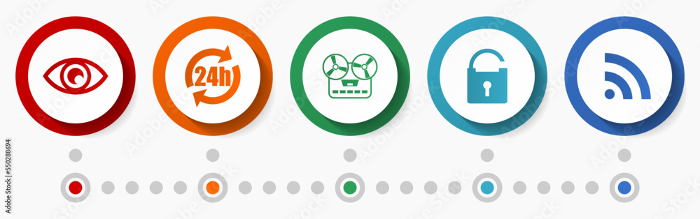 Obraz premium Technology vector icon set, media concept flat design web buttons, internet infographic template