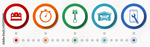 Workshop vector icon set, car service concept flat design buttons, mechanic infographic template
