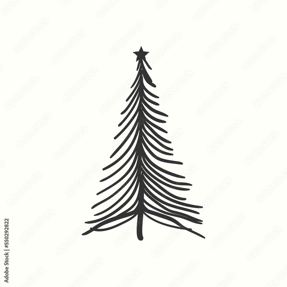 Fototapeta premium Christmas tree silhouette hand drawn illustration on white background
